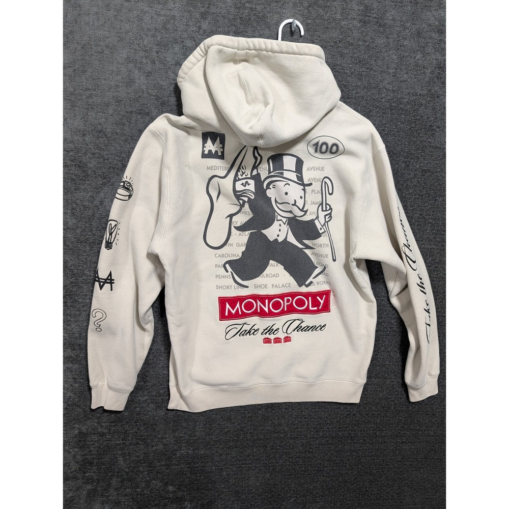 Monopoly Take the Chance Graphic Hoodie Cream Mens Large Streetwear Board Game